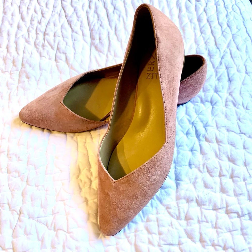 Peach suede flats